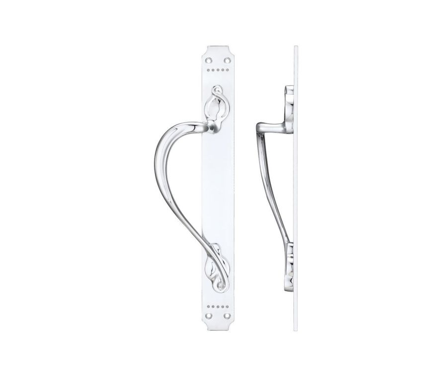 Polished Chrome Art Nouveau Pull Handle on backplate - Left Hand | FB114LCP