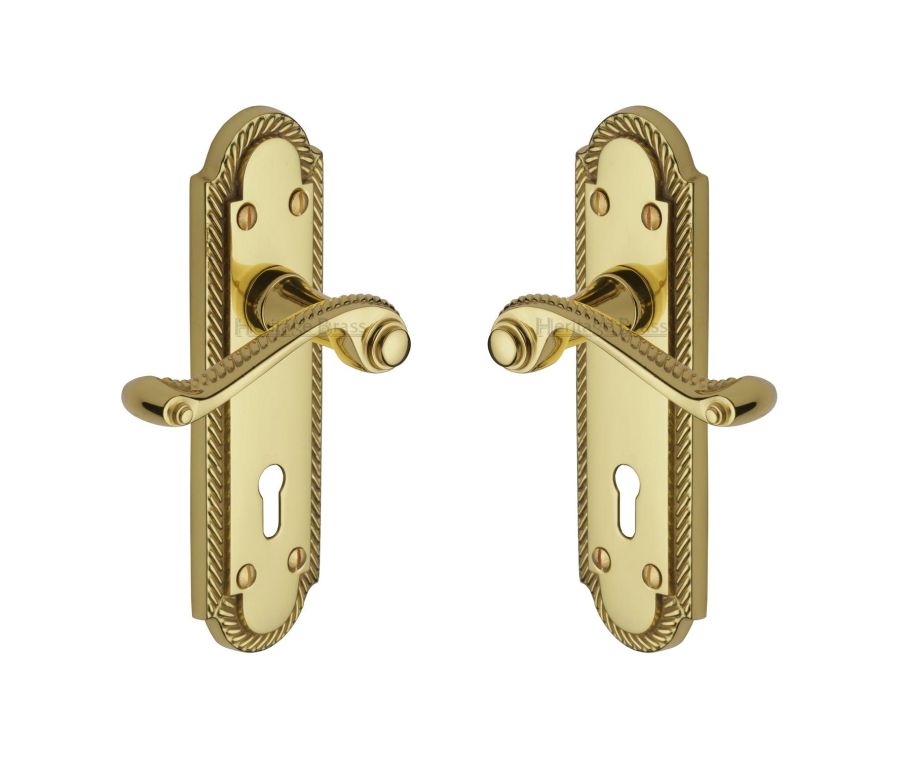 Heritage Brass Polished Brass Gainsborough Door Handle on Plate - Lever Lock
