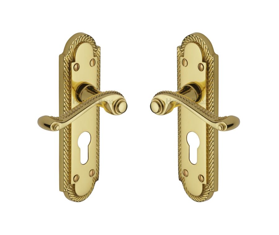 Heritage Brass Polished Brass Gainsborough Door Handle on Plate - Euro Profile