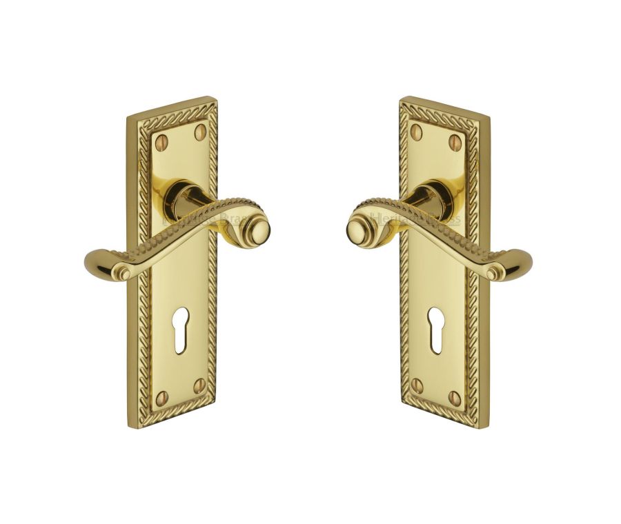 Heritage Brass Polished Brass Georgian Door Handle on Plate - Lever Lock