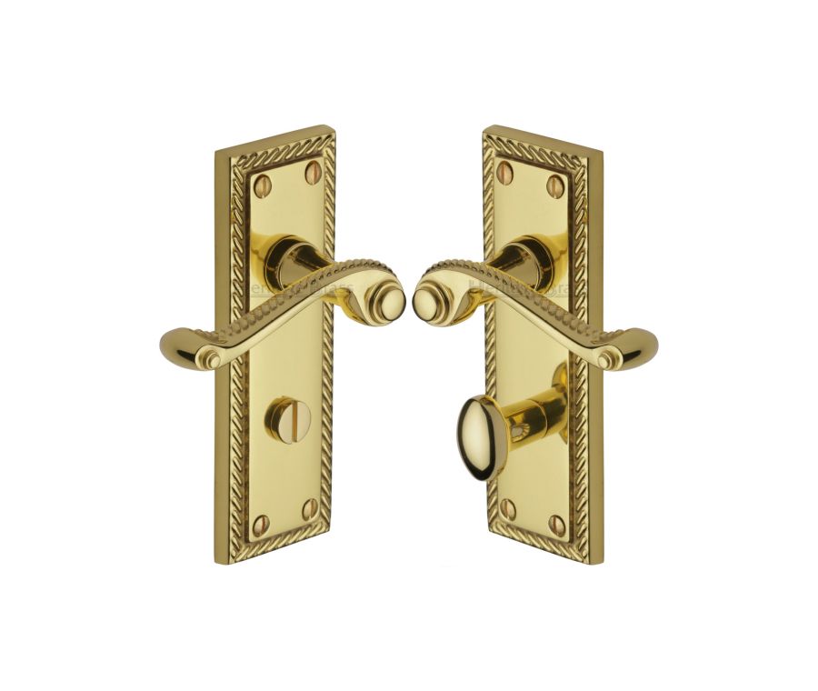 Heritage Brass Polished Brass Georgian Door Handle on Plate - Bathroom Set