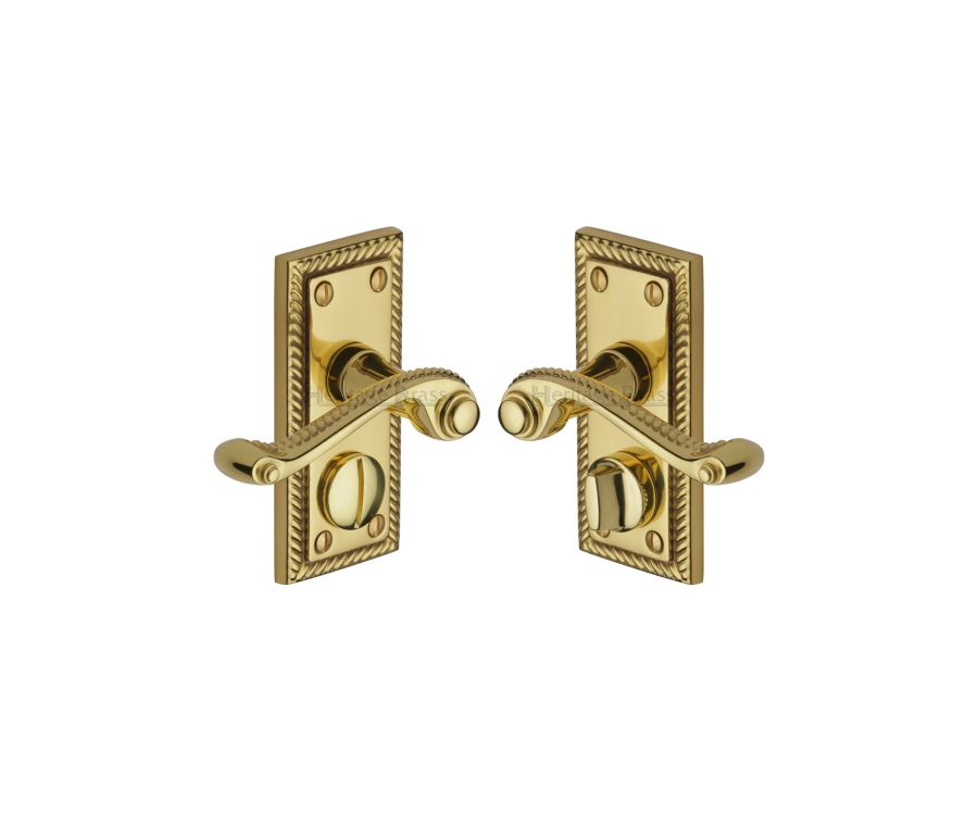 Heritage Brass Polished Brass Georgian Short Door Handle on Plate - Bathroom Set