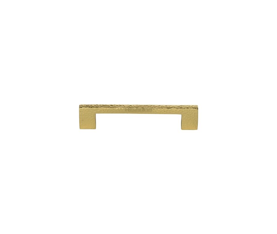 Heritage Brass Polished Brass Metro Cabinet Pull Hammered Design 128mm