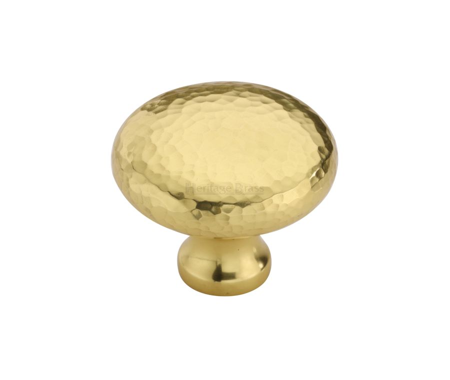 Heritage Brass Polished Brass Victorian Round Cabinet Knob Hammered Design 38mm