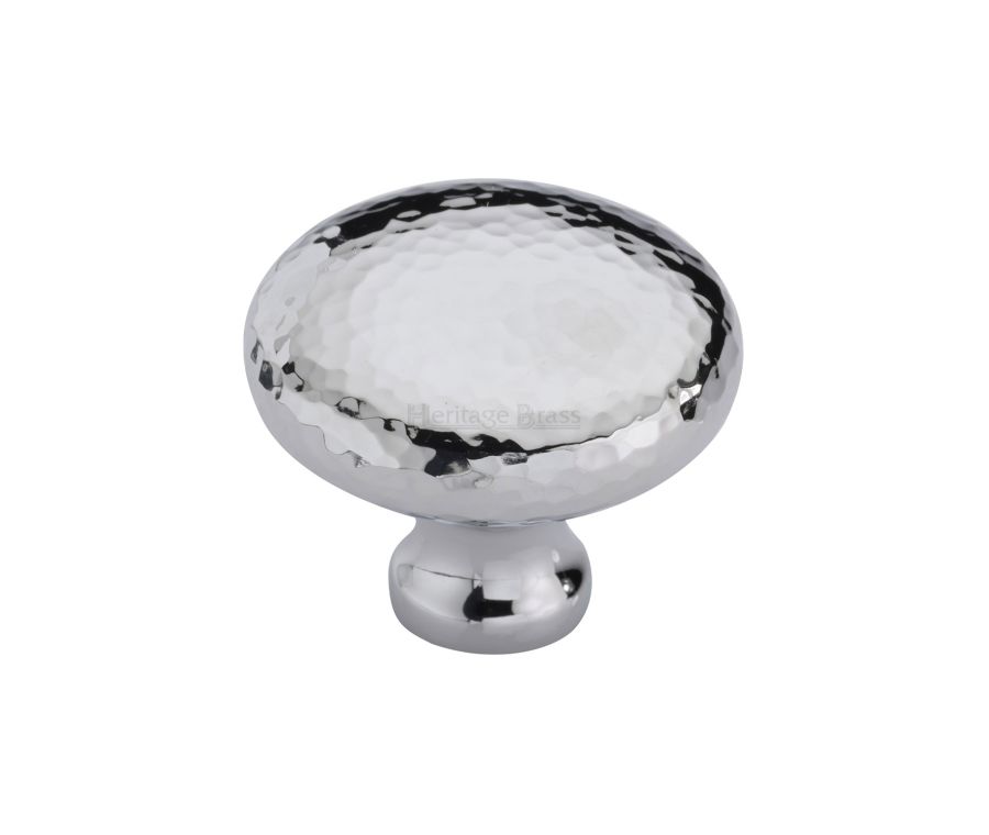 Heritage Brass Polished Chrome Victorian Round Cabinet Knob Hammered Design 38mm