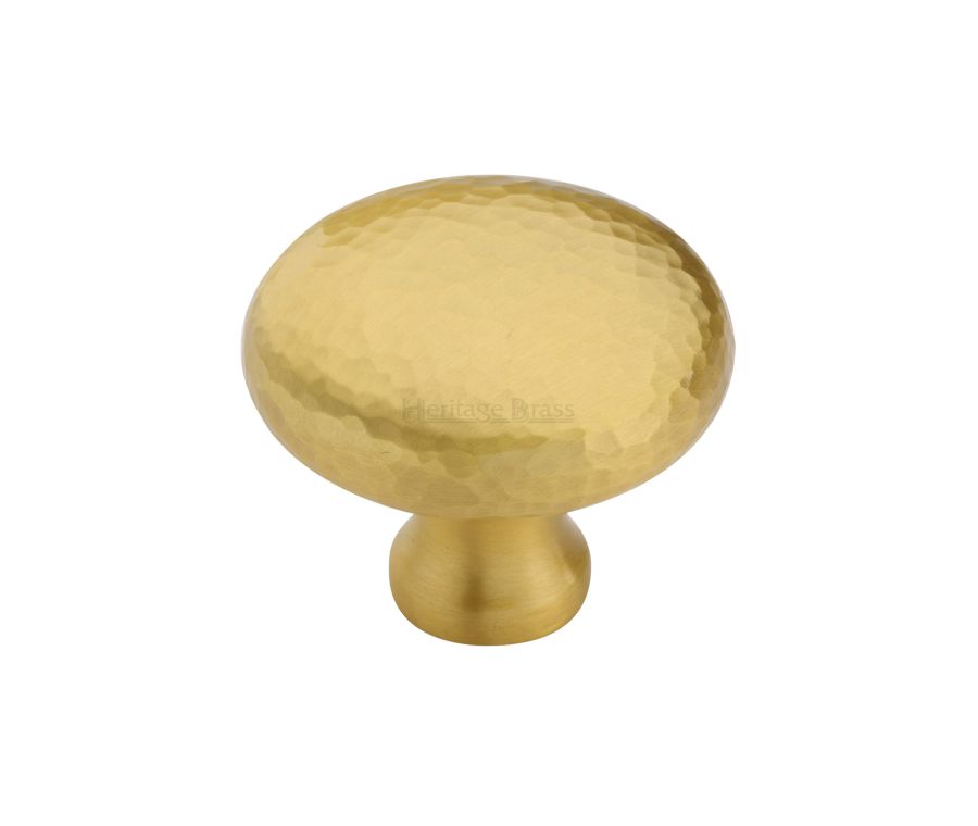 Heritage Brass Satin Brass Victorian Round Cabinet Knob Hammered Design 38mm