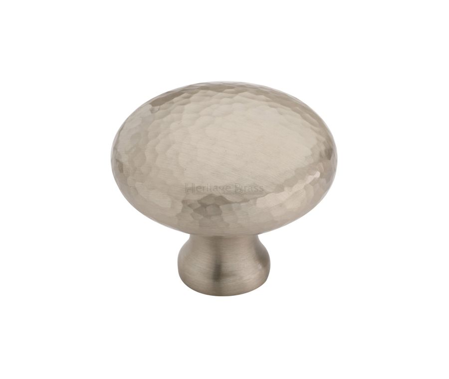 Heritage Brass Satin Nickel Victorian Round Cabinet Knob Hammered Design 38mm