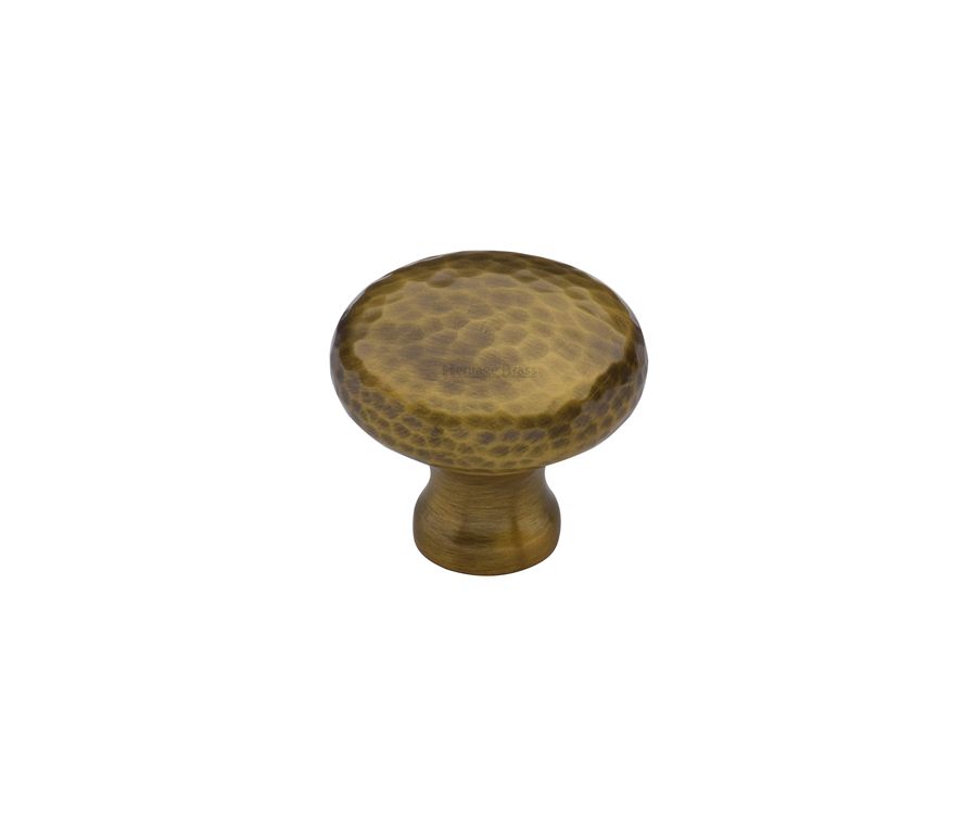 Heritage Brass Antique Brass Victorian Round Cabinet Knob Hammered Design 32mm