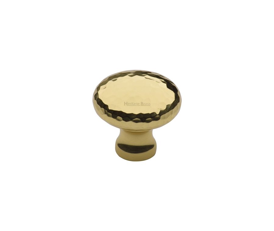 Heritage Brass Polished Brass Victorian Round Cabinet Knob Hammered Design 32mm