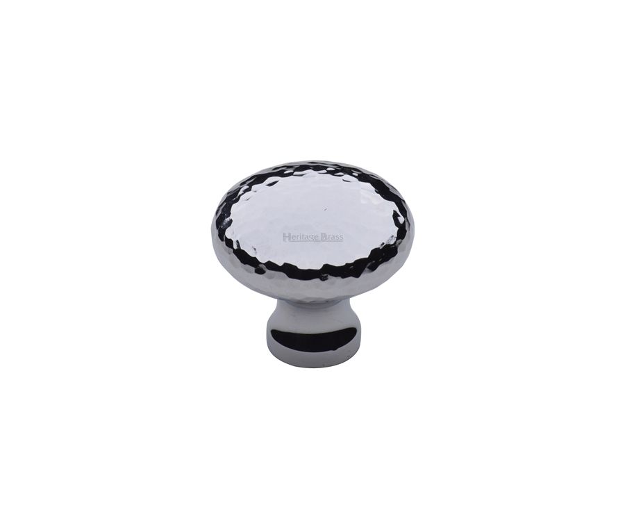 Heritage Brass Polished Chrome Victorian Round Cabinet Knob Hammered Design 32mm