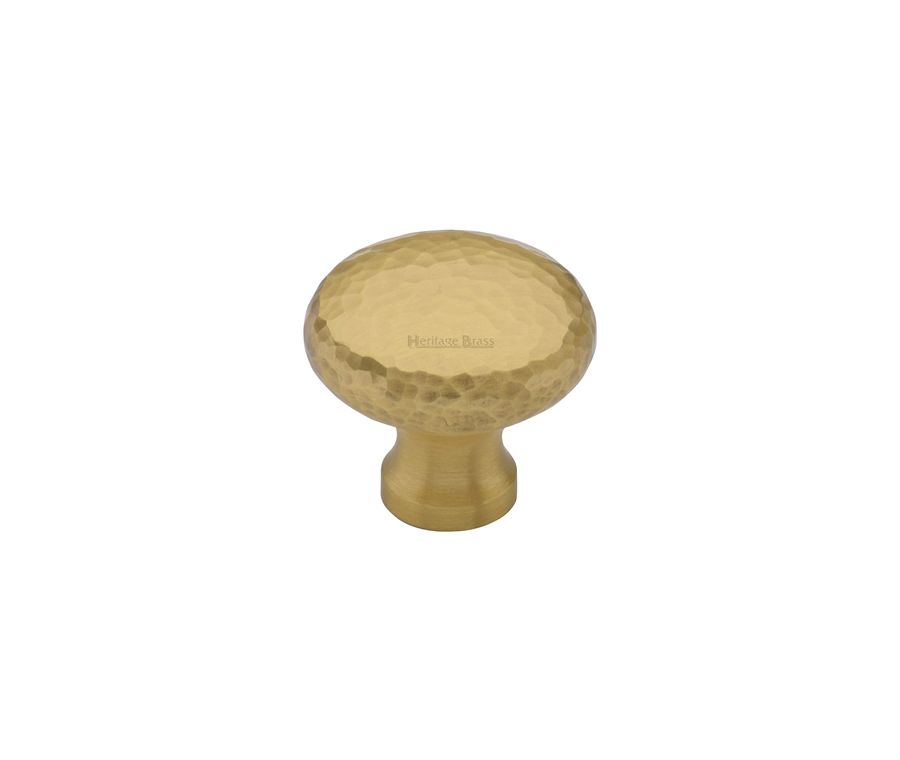 Heritage Brass Satin Brass Victorian Round Cabinet Knob Hammered Design 32mm