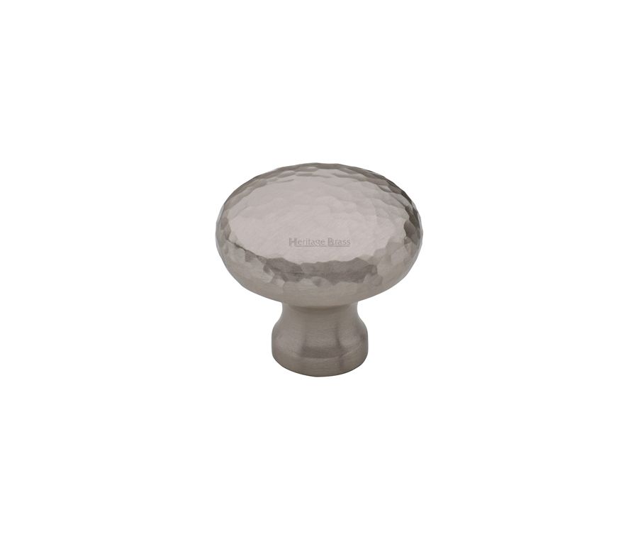 Heritage Brass Satin Nickel Victorian Round Cabinet Knob Hammered Design 32mm