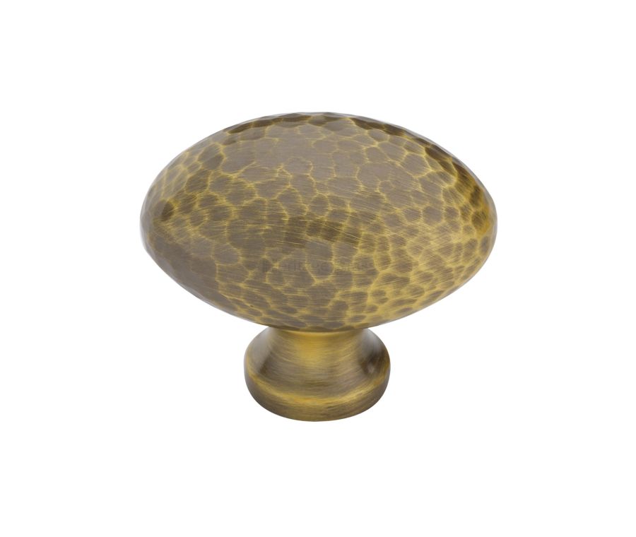Heritage Brass Antique Brass Victorian Oval Cabinet Knob Hammered Design 38mm