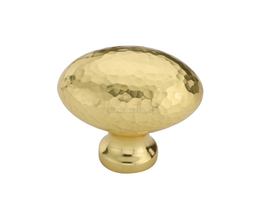 Heritage Brass Polished Brass Victorian Oval Cabinet Knob Hammered Design 38mm