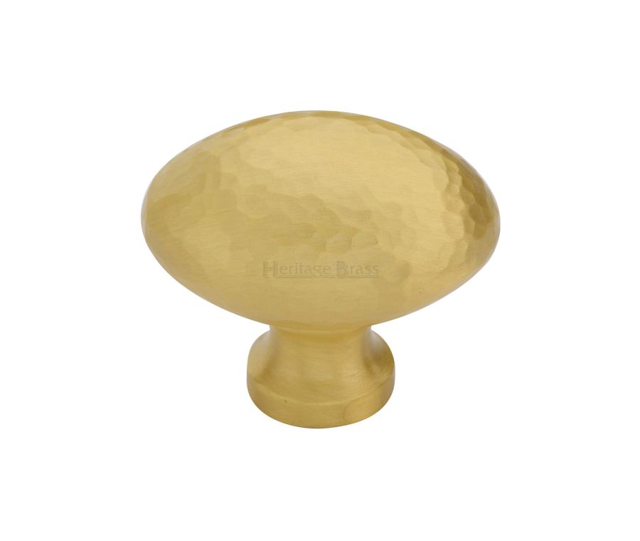 Heritage Brass Satin Brass Victorian Oval Cabinet Knob Hammered Design 38mm
