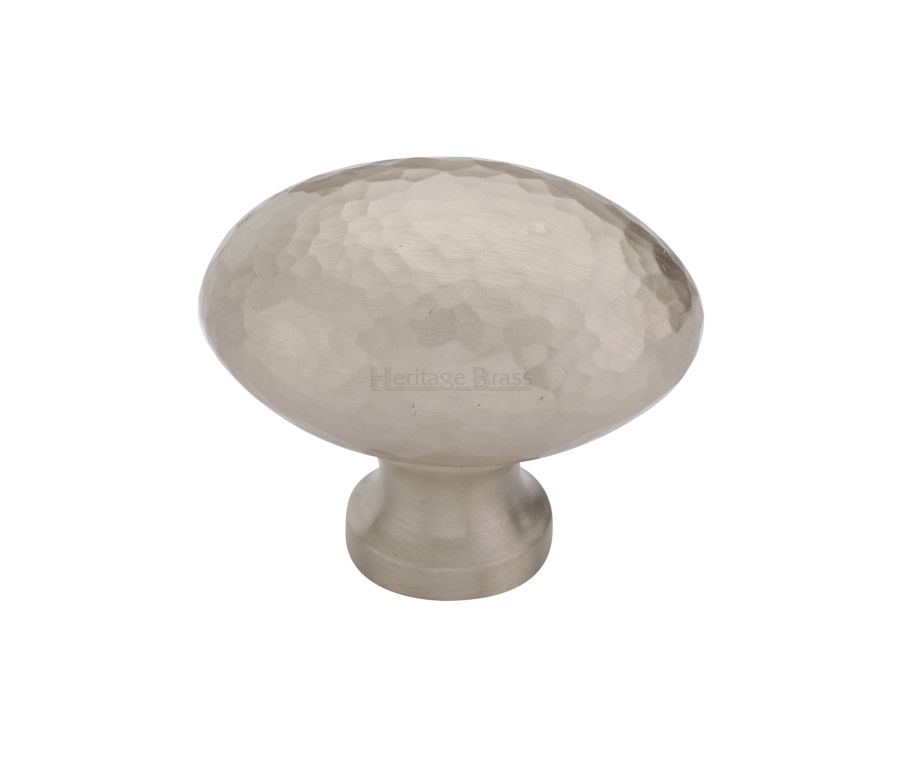Heritage Brass Satin Nickel Victorian Oval Cabinet Knob Hammered Design 38mm
