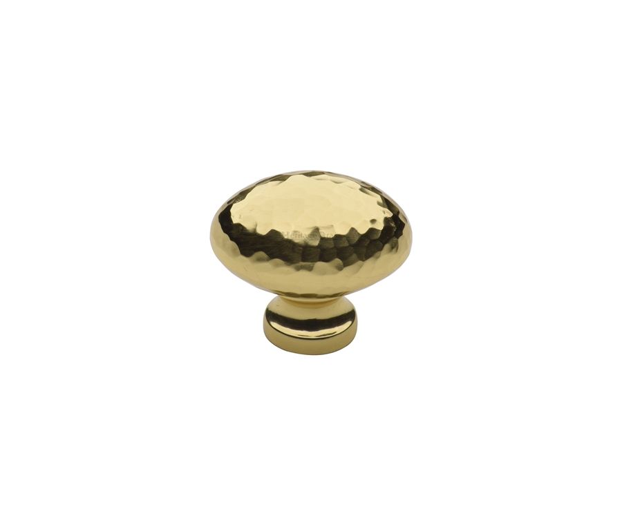 Heritage Brass Polished Brass Victorian Oval Cabinet Knob Hammered Design 32mm