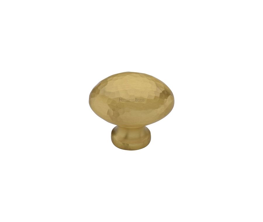 Heritage Brass Satin Brass Victorian Oval Cabinet Knob Hammered Design 32mm