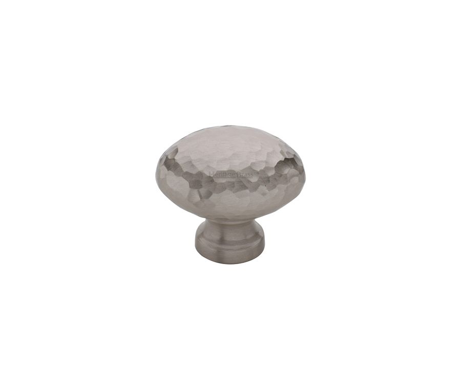 Heritage Brass Satin Nickel Victorian Oval Cabinet Knob Hammered Design 32mm