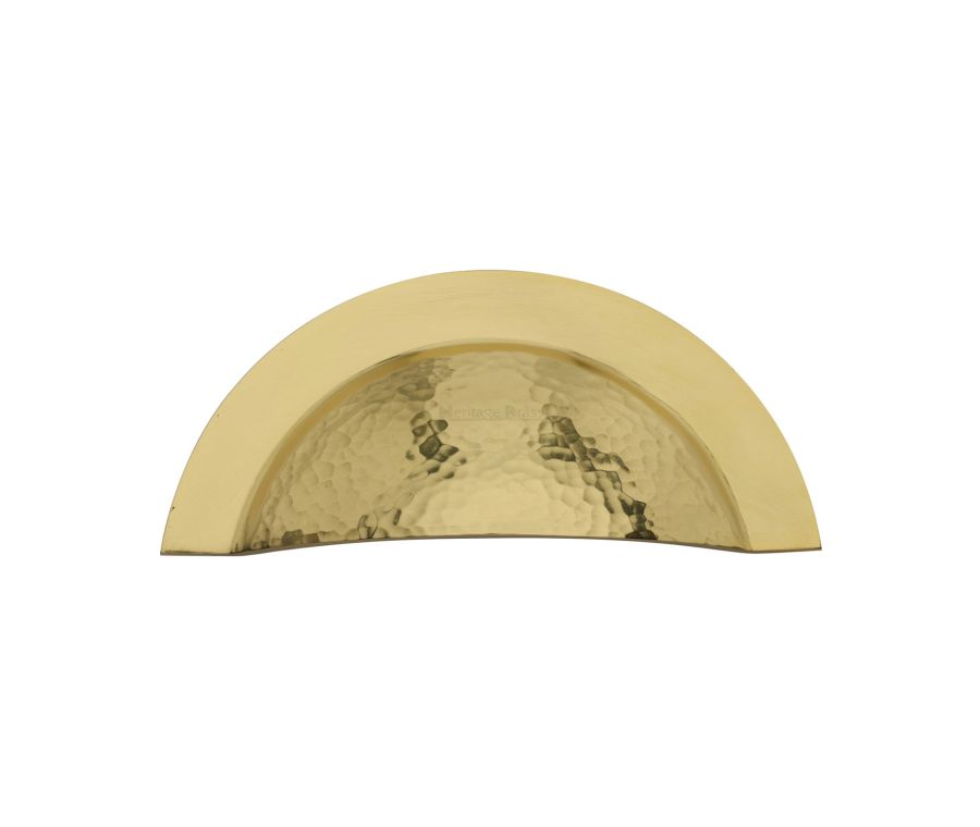Heritage Brass Polished Brass Crescent Drawer Cup Pull Hammered Design