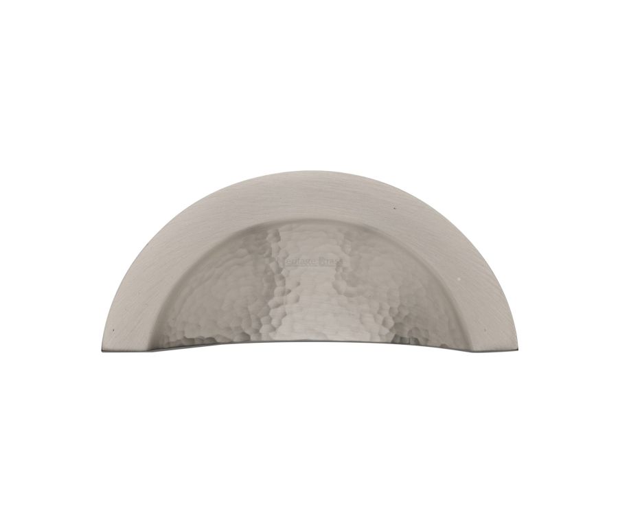 Heritage Brass Satin Nickel Crescent Drawer Cup Pull Hammered Design