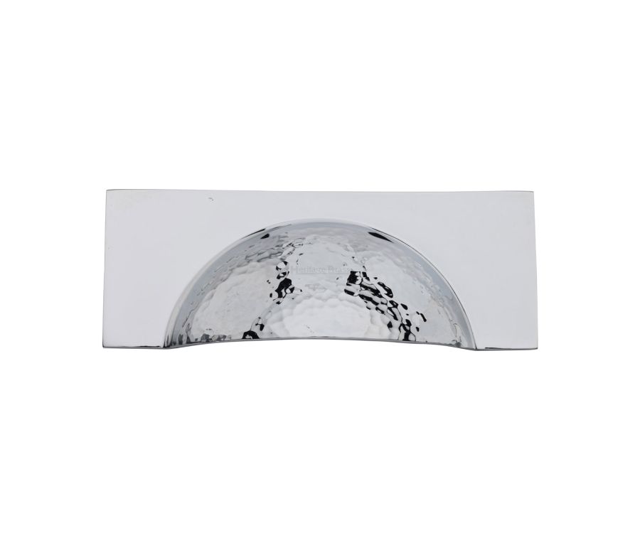 Heritage Brass Polished Chrome Hampshire Drawer Cup Pull Hammered Design 57mm