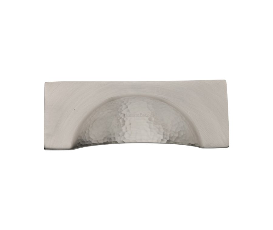 Heritage Brass Satin Nickel Hampshire Drawer Cup Pull Hammered Design 57mm