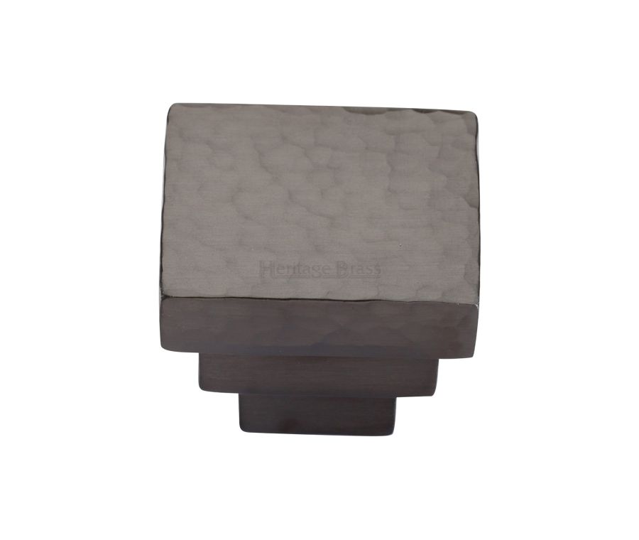 Heritage Brass Matt Bronze Square Stepped Cabinet Knob Hammered Design 32mm