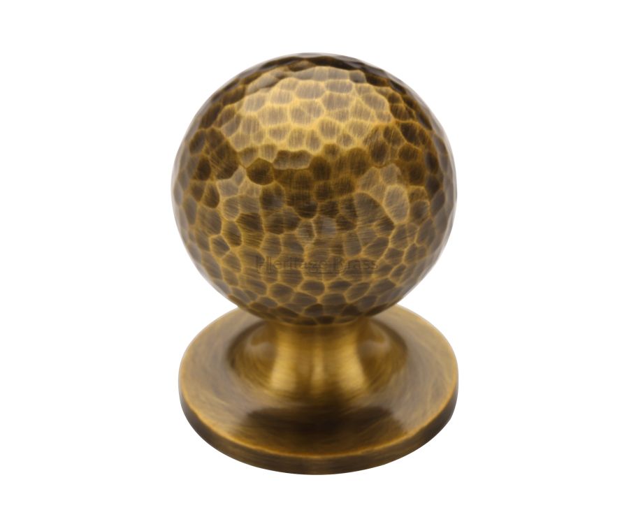 Heritage Brass Antique Brass Ball Cabinet Knob Hammered Design 32mm