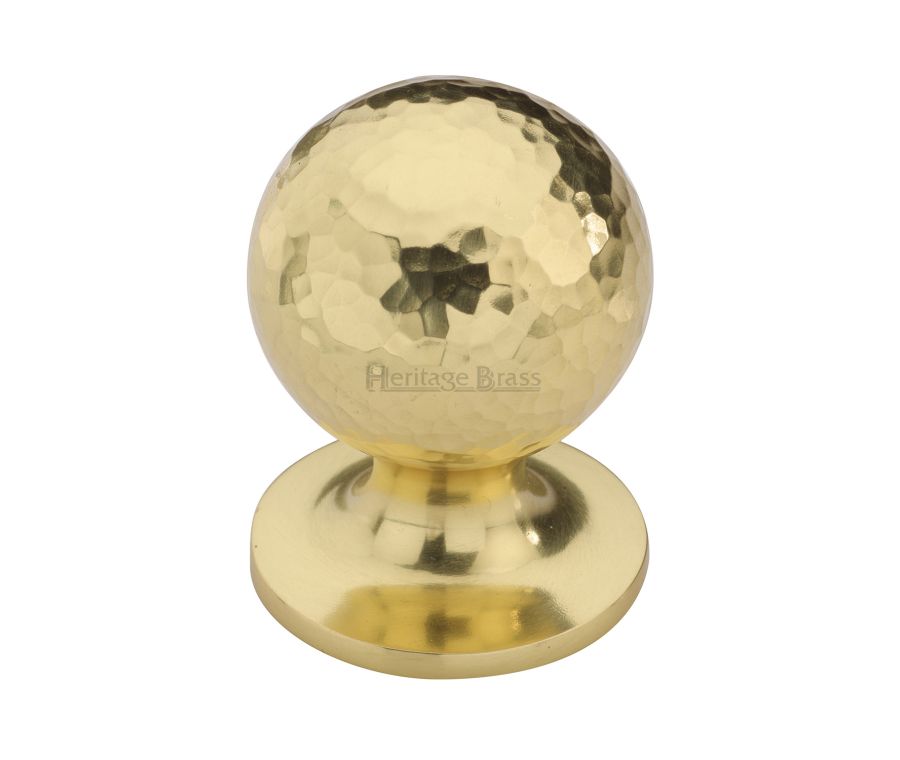 Heritage Brass Polished Brass Ball Cabinet Knob Hammered Design 32mm