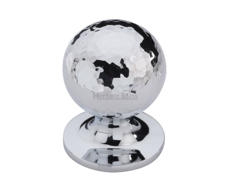 Heritage Brass Polished Chrome Ball Cabinet Knob Hammered Design 32mm