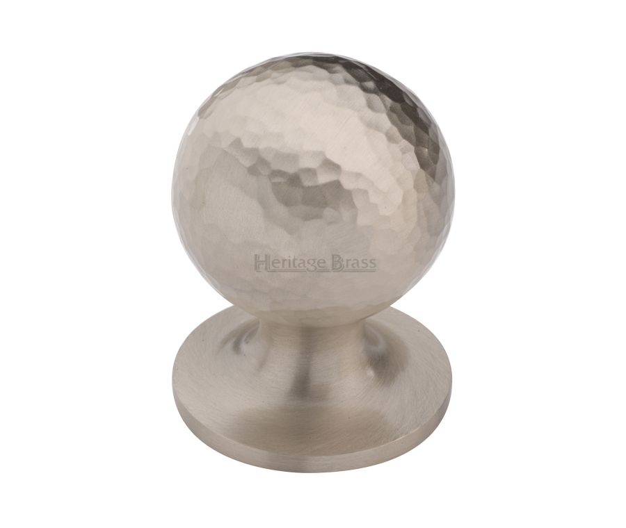 Heritage Brass Satin Nickel Ball Cabinet Knob Hammered Design 32mm