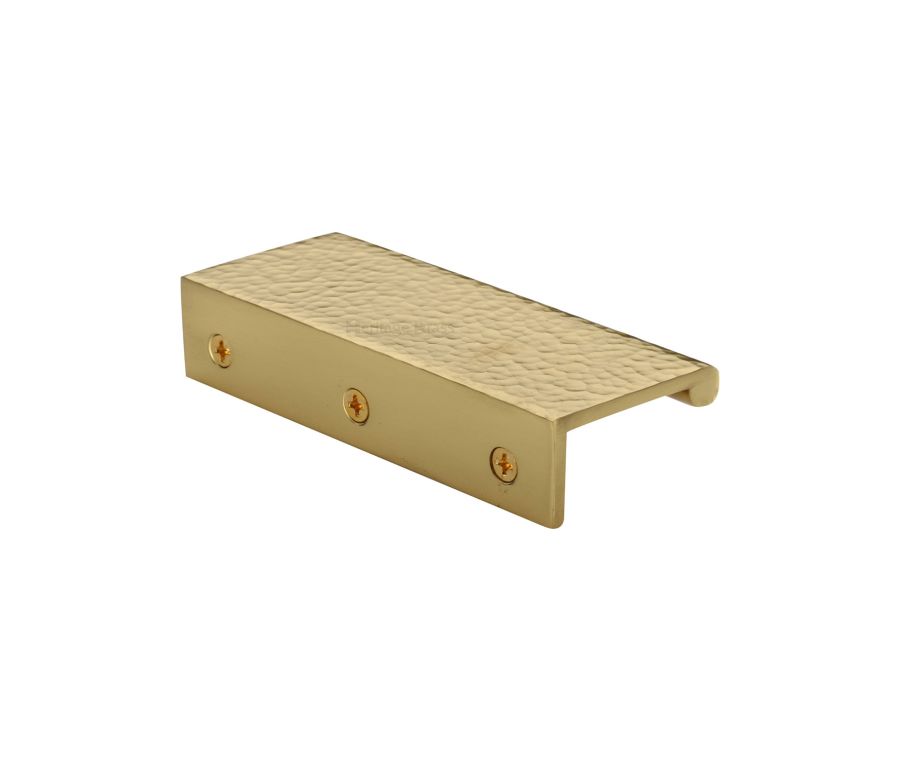 Heritage Brass Polished Brass Edge Pull Cabinet Handle Hammered Design - 40mm Width 100mm