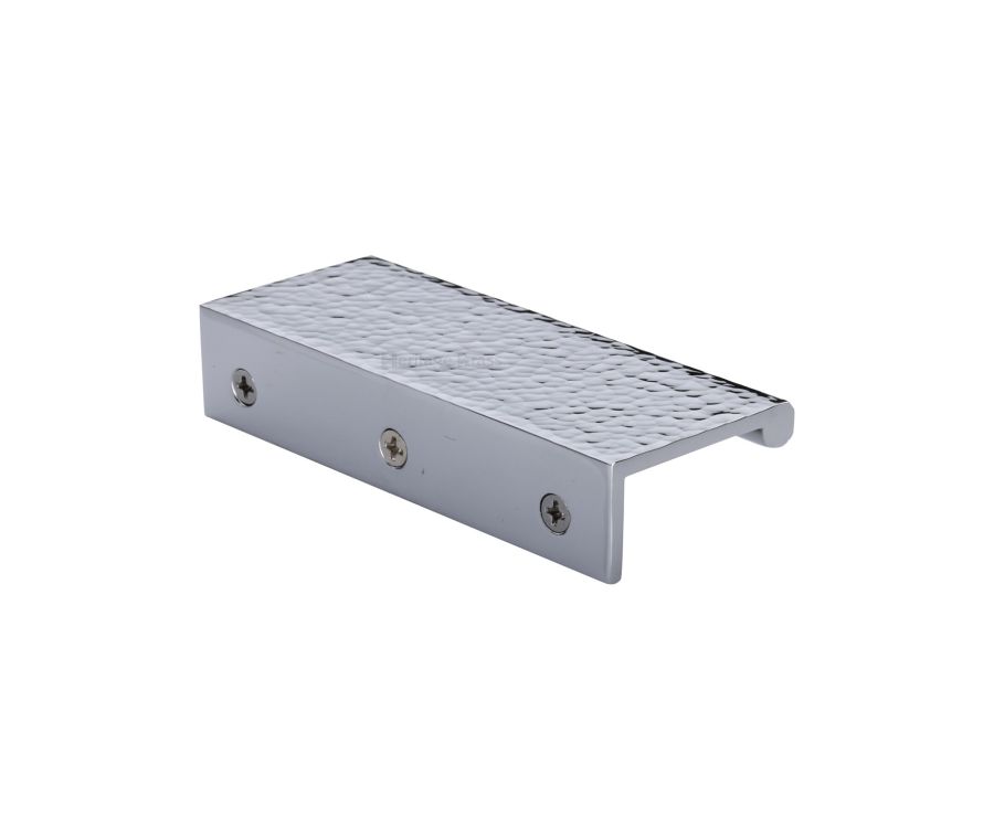 Heritage Brass Polished Chrome Edge Pull Cabinet Handle Hammered Design - 40mm Width 100mm