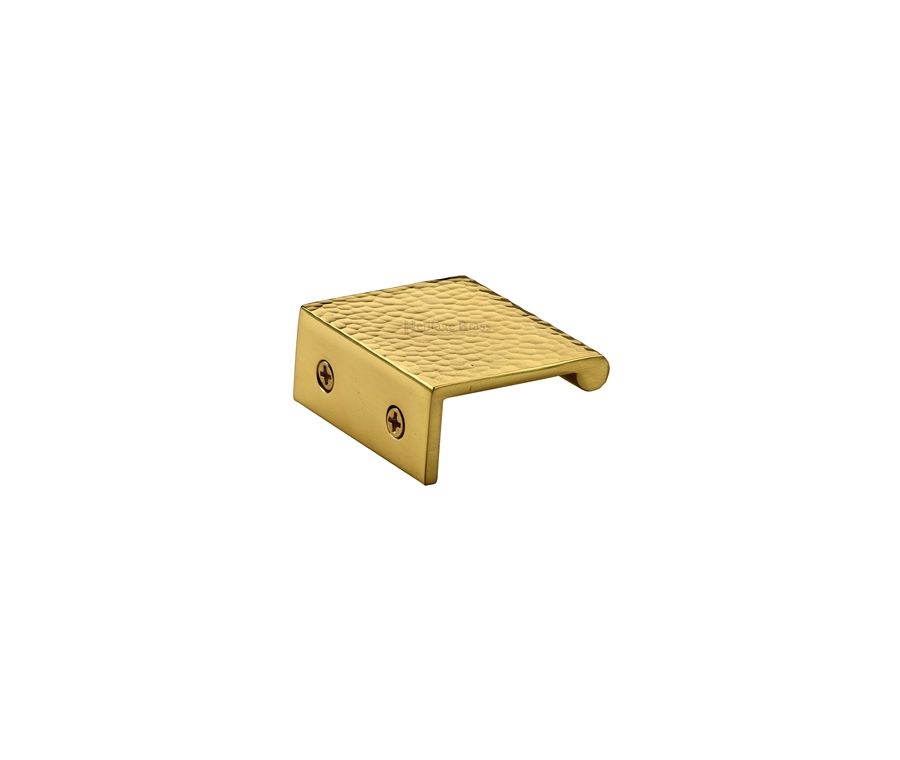 Heritage Brass Polished Brass Edge Pull Cabinet Handle Hammered Design - 40mm Width 50mm
