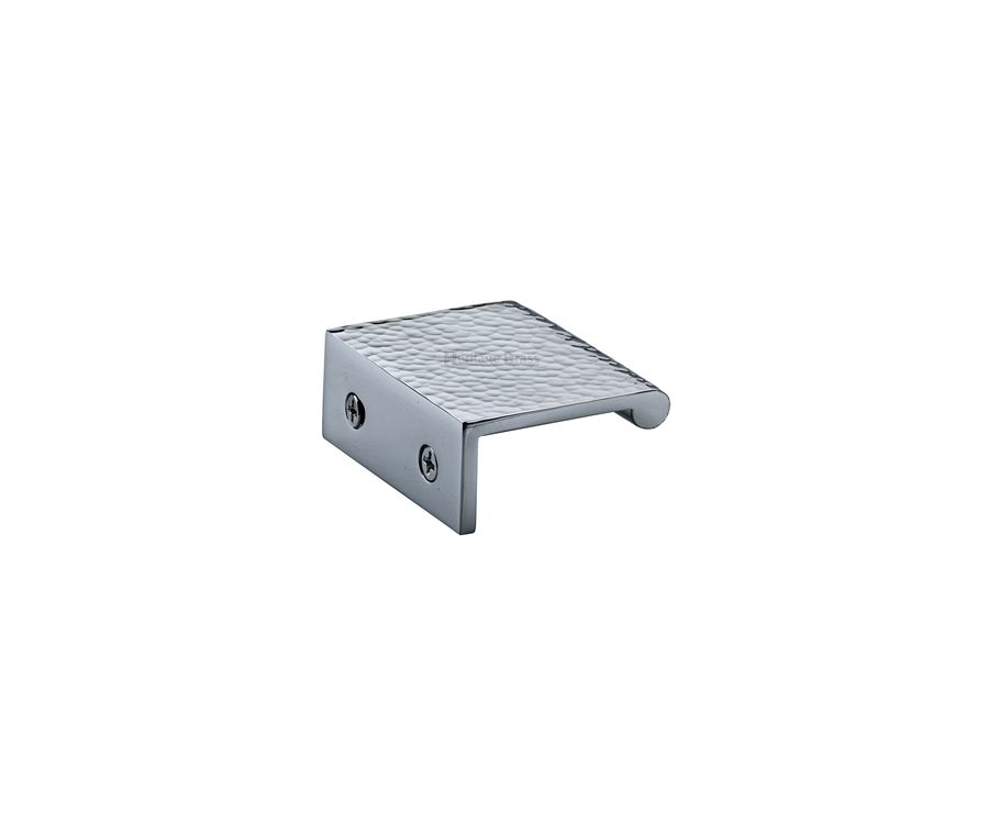 Heritage Brass Polished Chrome Edge Pull Cabinet Handle Hammered Design - 40mm Width 50mm