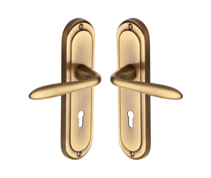 Heritage Brass Antique Brass Henley Door Handle on Plate - Lever Lock