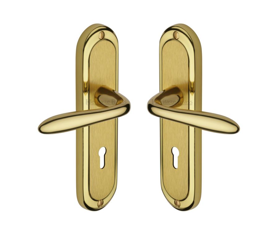 Heritage Brass Mayfair Split Finish Henley Door Handle on Plate - Lever Lock