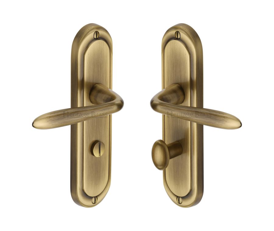 Heritage Brass Antique Brass Henley Door Handle on Plate - Bathroom Set