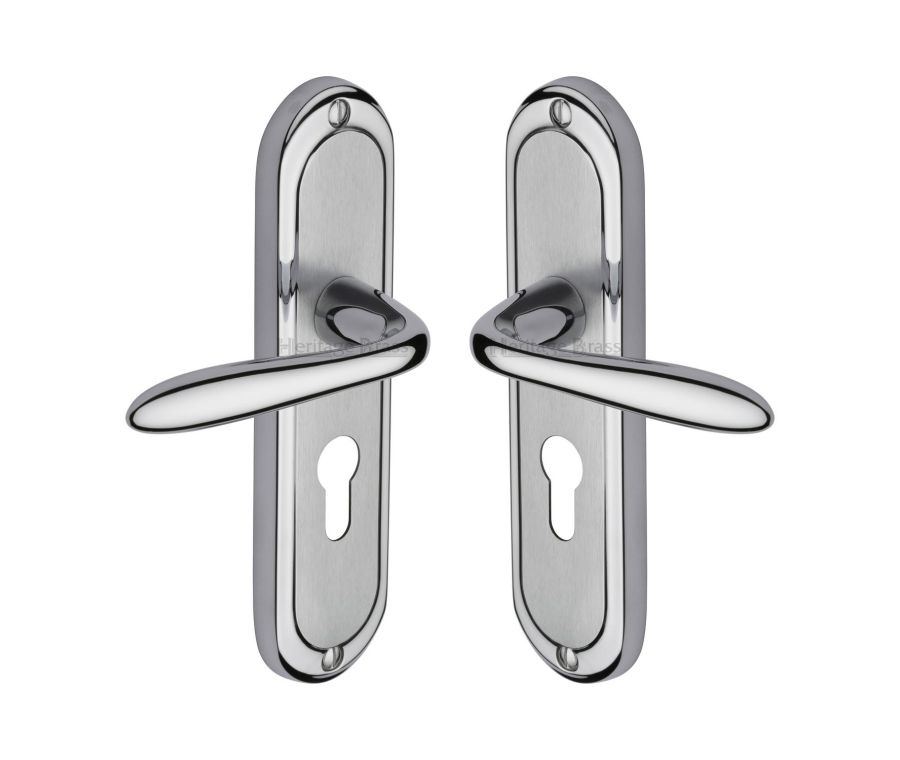 Heritage Brass Apollo Finish Henley Door Handle on Plate - Euro Profile