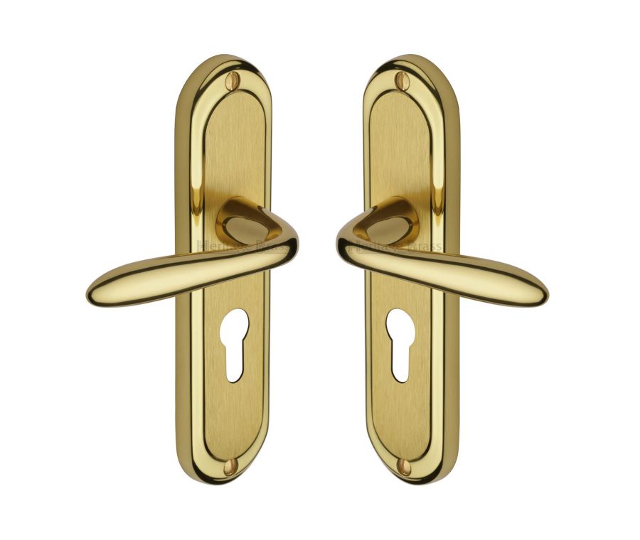 Heritage Brass Mayfair Split Finish Henley Door Handle on Plate - Euro Profile