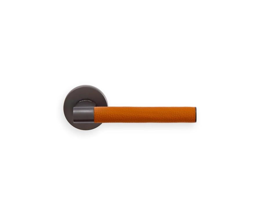 Hey Italian Leather Lever Handle on Rose (Anthracite) Natural Leather