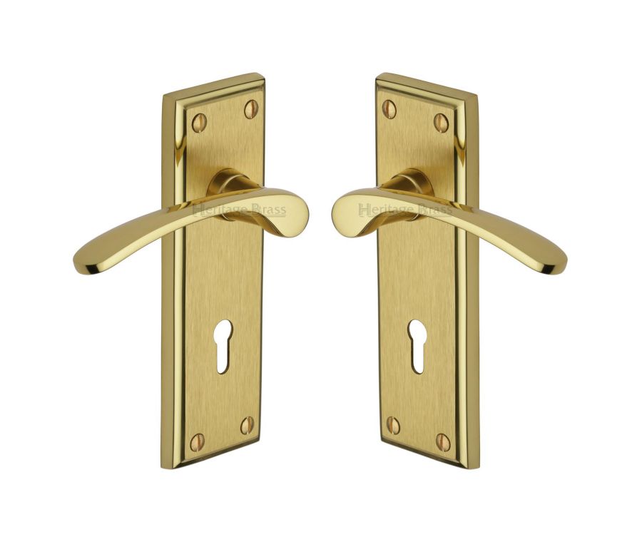 Heritage Brass Mayfair Split Finish Hilton Door Handle on Plate - Lever Lock