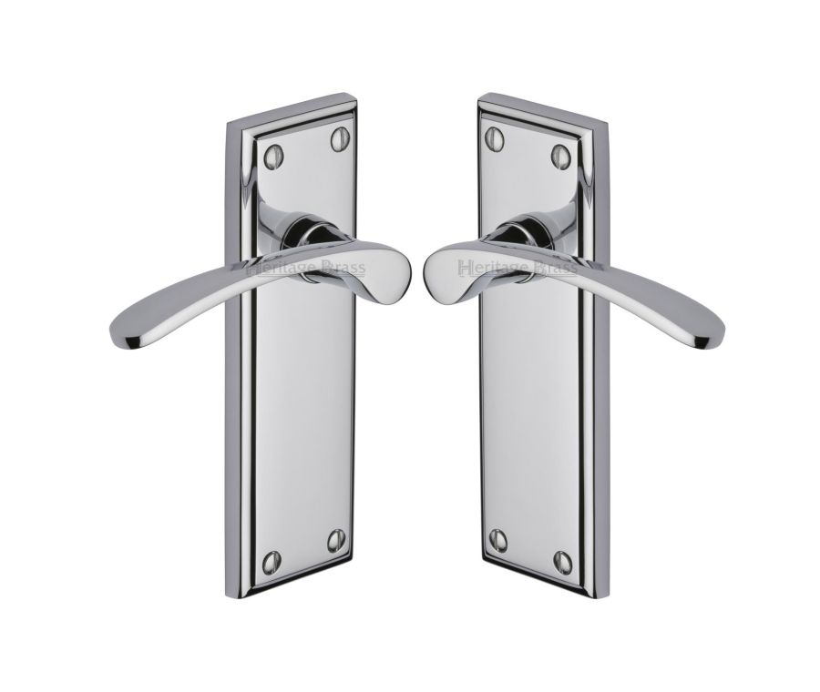 Heritage Brass Polished Chrome Hilton Door Handle on Plate - Lever Latch
