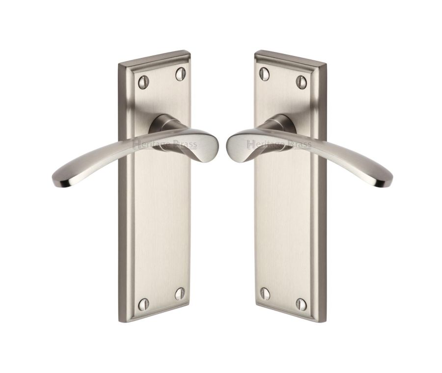 Heritage Brass Satin Nickel Hilton Door Handle on Plate - Lever Latch