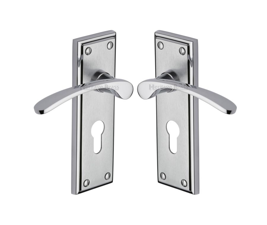Heritage Brass Apollo Finish Hilton Door Handle on Plate - Euro Profile