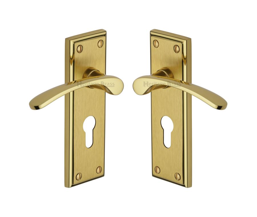 Heritage Brass Mayfair Split Finish Hilton Door Handle on Plate - Euro Profile