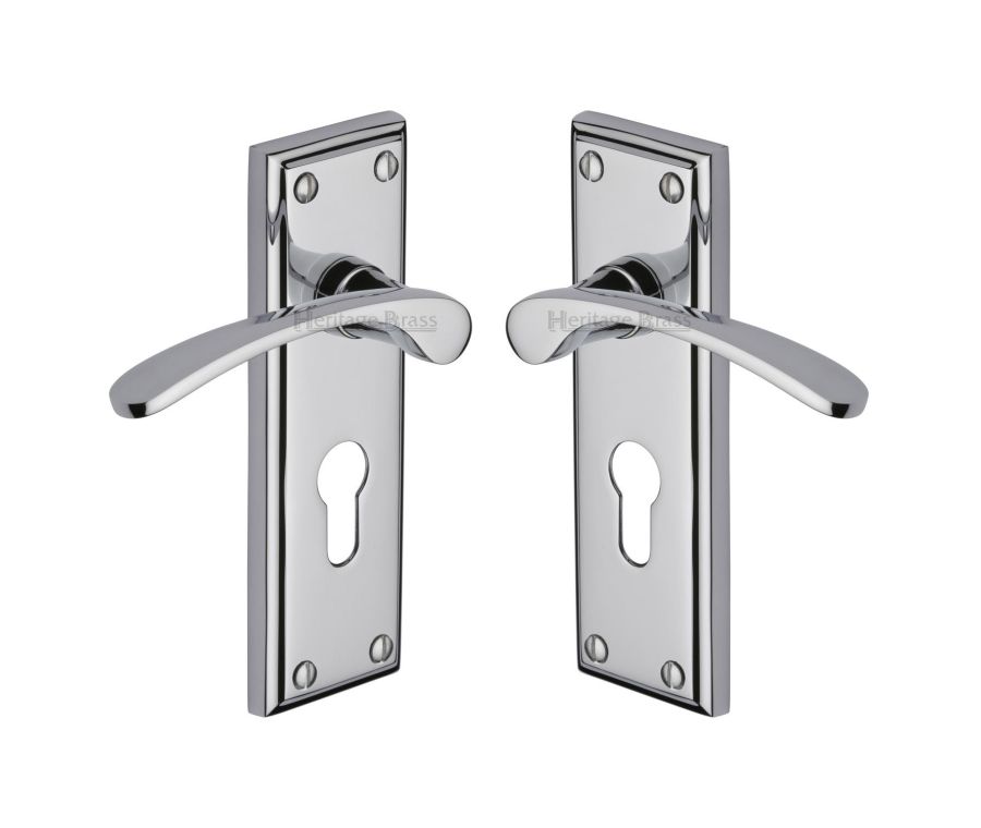 Heritage Brass Polished Chrome Hilton Door Handle on Plate - Euro Profile