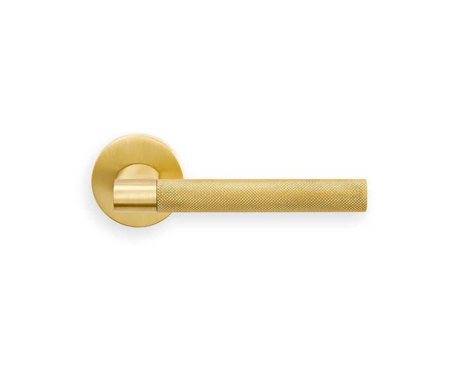 Set Manital Satin Brass Hey Rete Lever Furniture on round rose | HN5SB