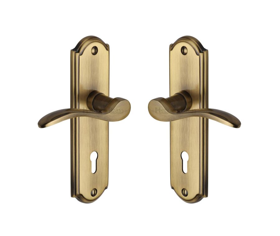 Heritage Brass Antique Brass Howard Door Handle on Plate - Lever Lock